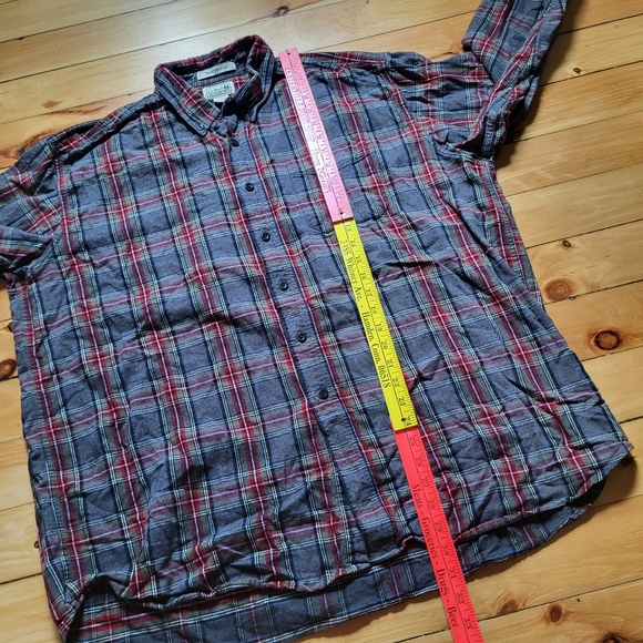 LL Bean Flannel Button Down Shirt Mens 2XL Gray Red Plaid Classic Outdoor Gorp - Picture 6 of 7